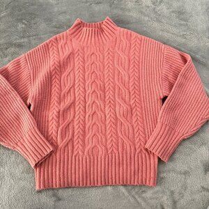 Express Mock Neck Cable Knit Salmon Sweater Wool Blend Women's SMALL